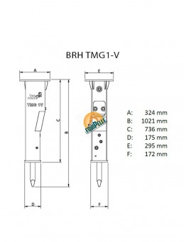 dimensions BRH TECMAN pour mini pelle de 1,2  à 3 tonnes (TMG1V )