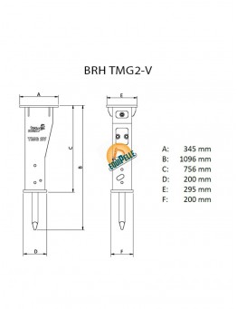 dimensions BRH TECMAN pour mini pelle de 2,5 à 4,5 tonnes (TMG2V )